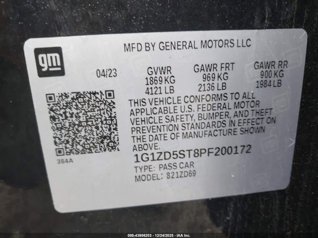 Продажа на аукционе авто 2023 Chevrolet Malibu Fwd 1lt, vin: 1G1ZD5ST8PF200172, номер лота: 43956203