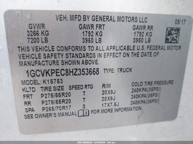 2017 CHEVROLET SILVERADO 1500 1GCVKPEC8HZ353668 Photo 8