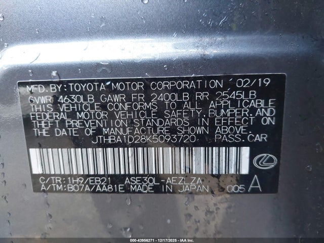 Lexus IS 300 2019 JTHBA1D28K5093720 Image 9