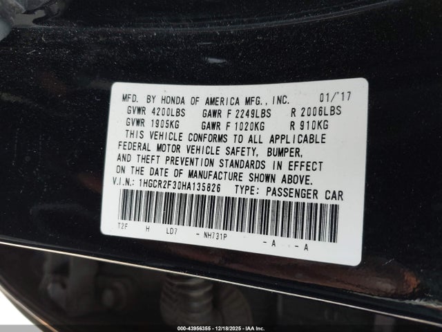 1HGCR2F30HA135826 Honda ACCORD LX