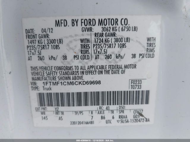 2012 FORD F-150 1FTMF1CM6CKD69698 Photo 8