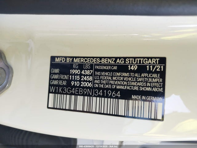 W1K3G4EB9NJ341964 Mercedes-Benz A 220