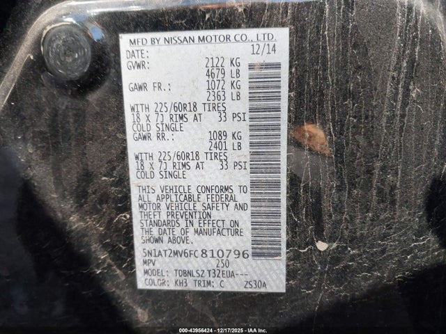 Nissan Rogue Sl 2015 5N1AT2MV6FC810796 Image 9