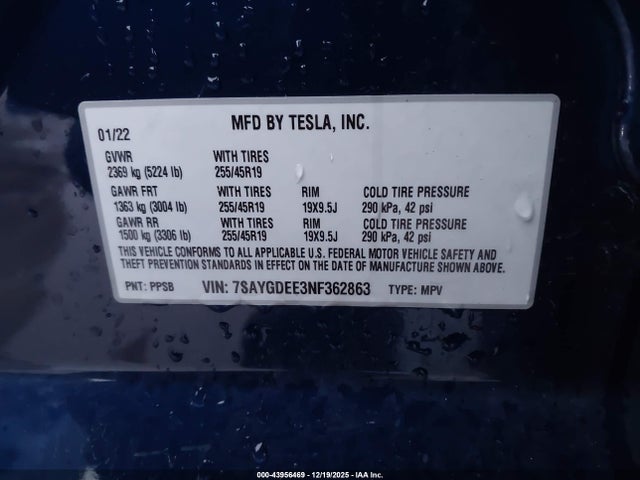 2022 TESLA MODEL Y 7SAYGDEE3NF362863 Photo 8