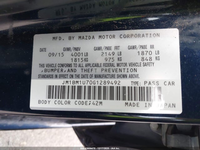 JM1BM1U70G1289492 Mazda Mazda3 I Sport