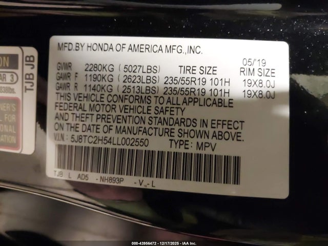 Продаж на аукціоні авто 2020 Acura Rdx Technology Package, vin: 5J8TC2H54LL002550, номер лоту: 43956472
