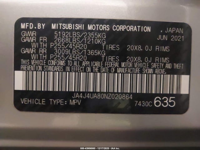 2022 MITSUBISHI OUTLANDER JA4J4UA80NZ020864 Photo 8