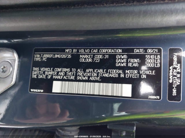 2021 VOLVO S60 RECHARGE PLUG-IN HYBRID 7JRBR0FL8MG126735 Photo 8