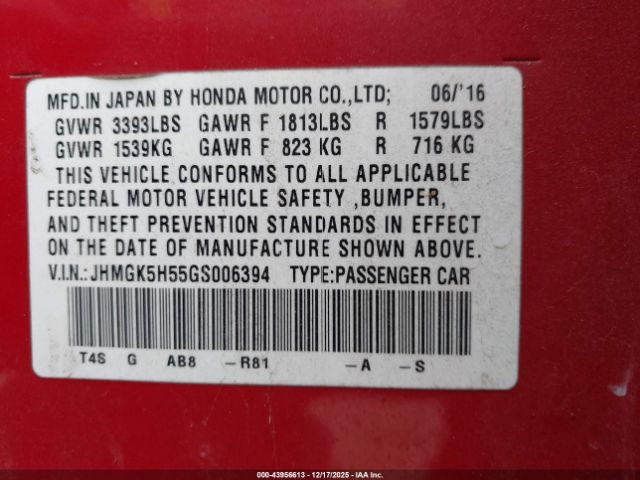2016 HONDA FIT JHMGK5H55GS006394 Photo 8