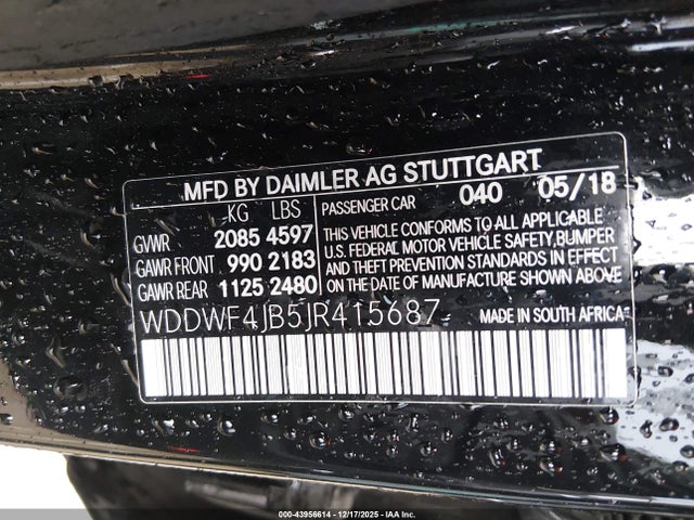 2018 Mercedes-benz C 300 მანქანა იყიდება აუქციონზე, vin: WDDWF4JB5JR415687, აუქციონის ნომერი: 43956614