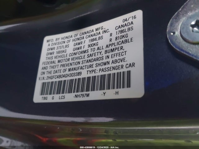 Honda Civic Lx-p 2016 2HGFC4B04GH303389 Image 9