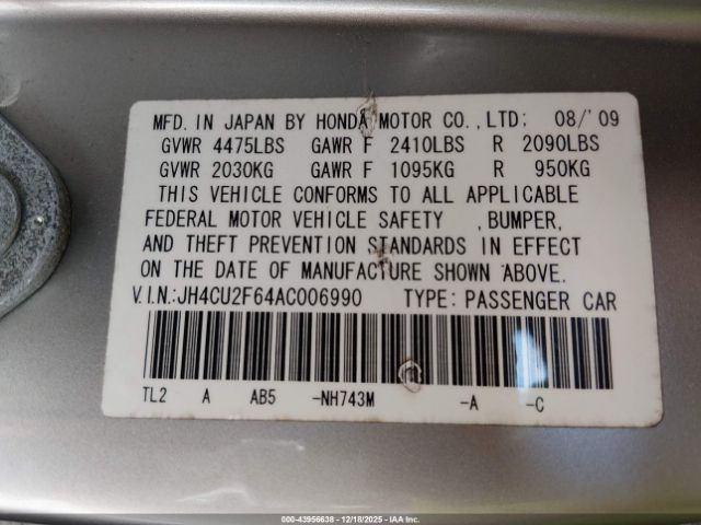 2010 ACURA TSX JH4CU2F64AC006990 Photo 8