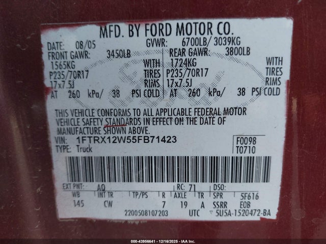 2005 FORD F-150 1FTRX12W55FB71423 Photo 8
