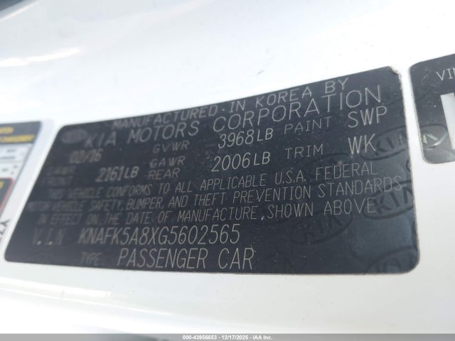 KNAFK5A8XG5602565 KIA FORTE LX