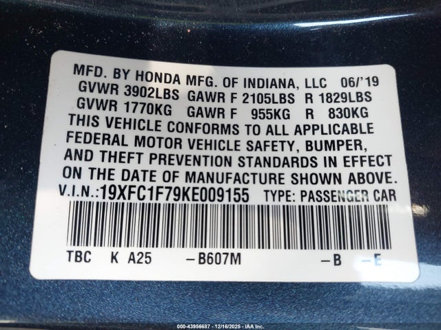 19XFC1F79KE009155 Honda Civic Ex-l