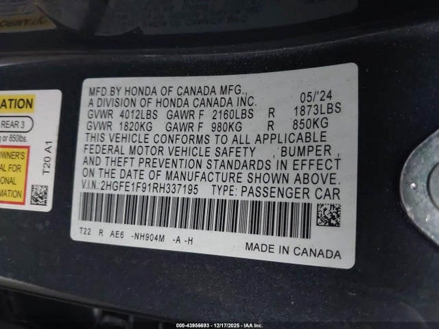 2HGFE1F91RH337195 Honda Civic Touring