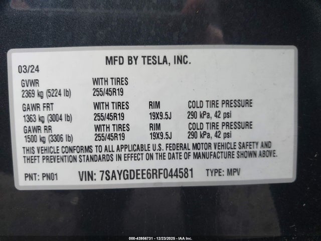 2024 TESLA MODEL Y 7SAYGDEE6RF044581 Photo 8