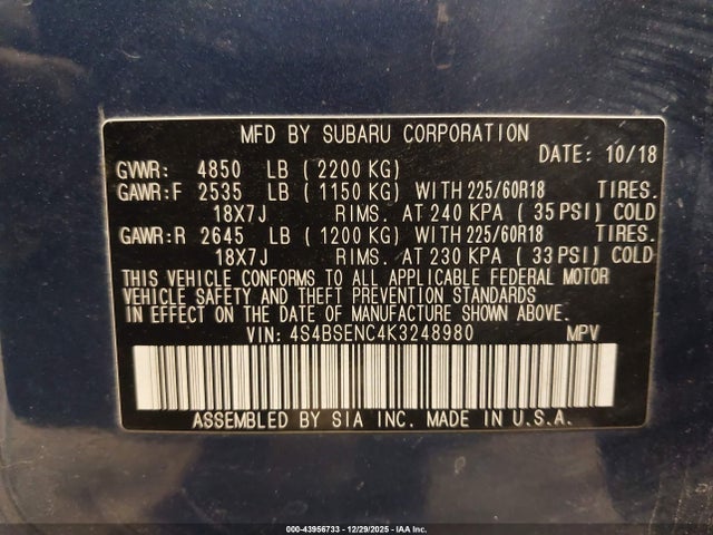 4S4BSENC4K3248980 Subaru Outback 3.6r Limited