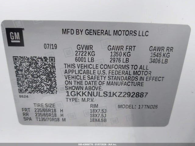 1GKKNULS1KZ292887 GMC Acadia Slt-1
