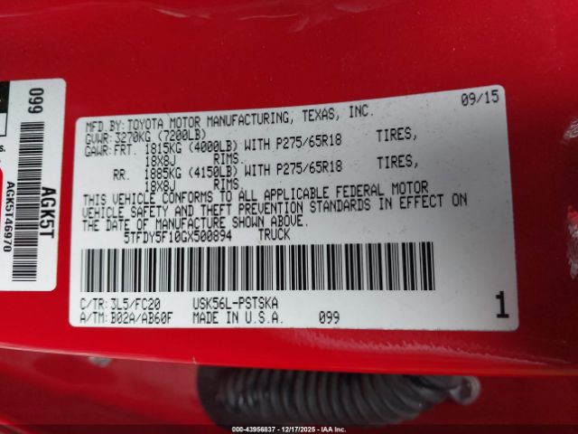 2016 TOYOTA TUNDRA 5TFDY5F10GX500894 Photo 8