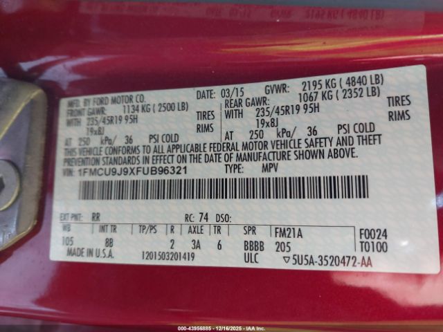 2015 FORD ESCAPE 1FMCU9J9XFUB96321 Photo 8