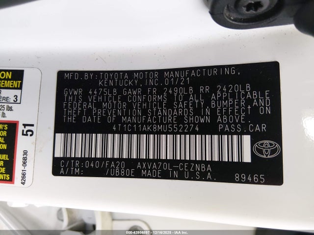 4T1C11AK8MU552274 Toyota CAMRY LE