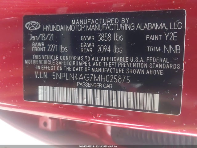 2021 HYUNDAI ELANTRA 5NPLN4AG7MH025875 Photo 8