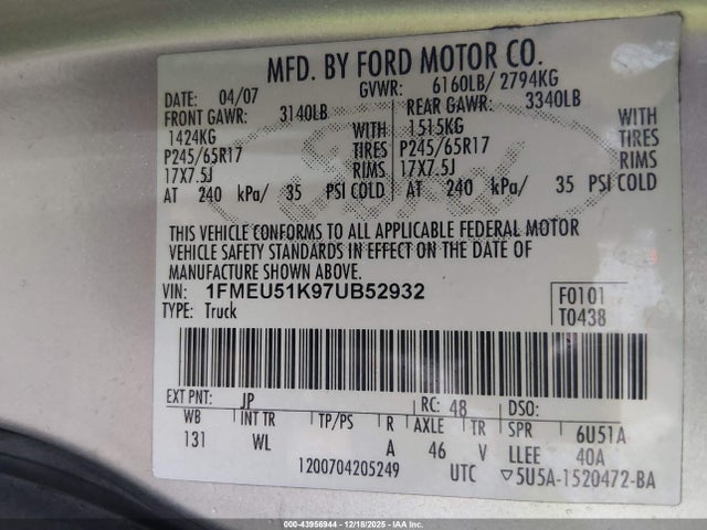 2007 FORD EXPLORER SPORT TRAC 1FMEU51K97UB52932 Photo 8