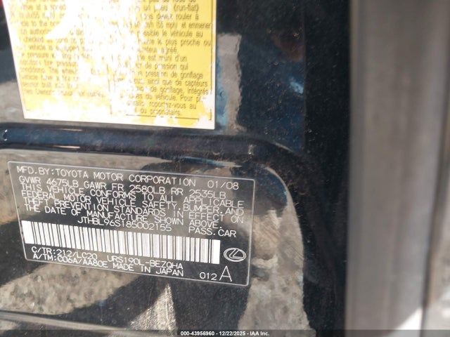 2008 LEXUS GS 460 JTHBL96S185002155 Photo 8