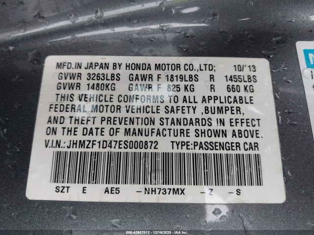 JHMZF1D47ES000872 Honda CR-Z