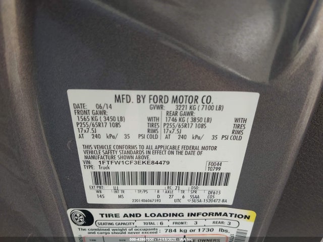 1FTFW1CF3EKE84479 Ford F-150 Xlt
