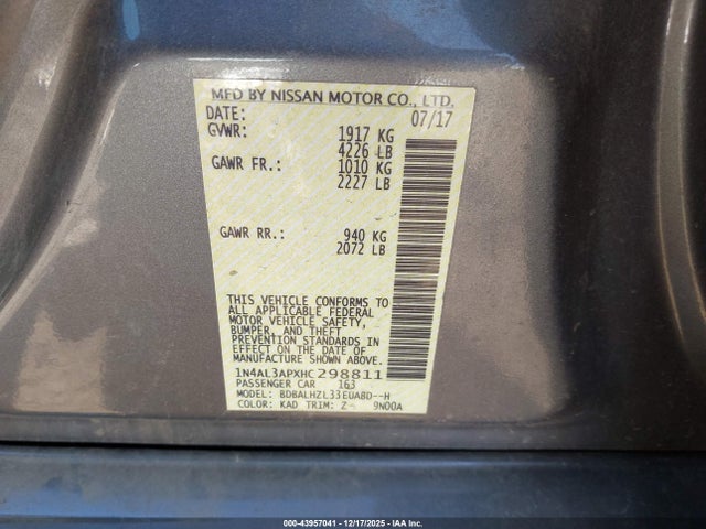 1N4AL3APXHC298811 Nissan Altima 2.5 Sr