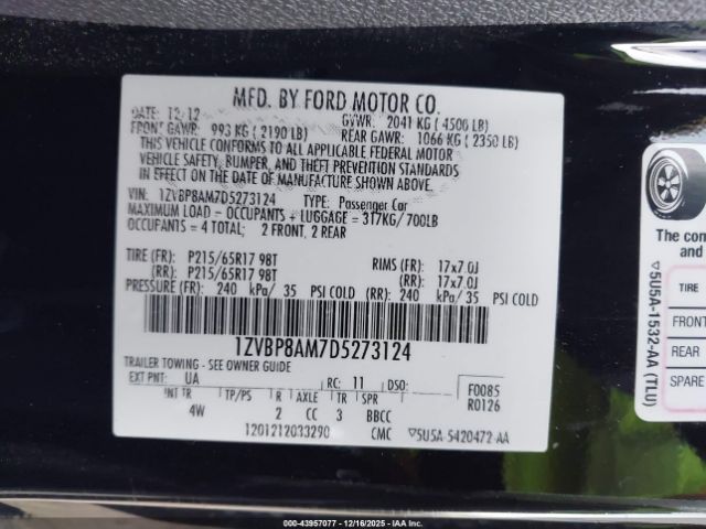 2013 FORD MUSTANG 1ZVBP8AM7D5273124 Photo 8