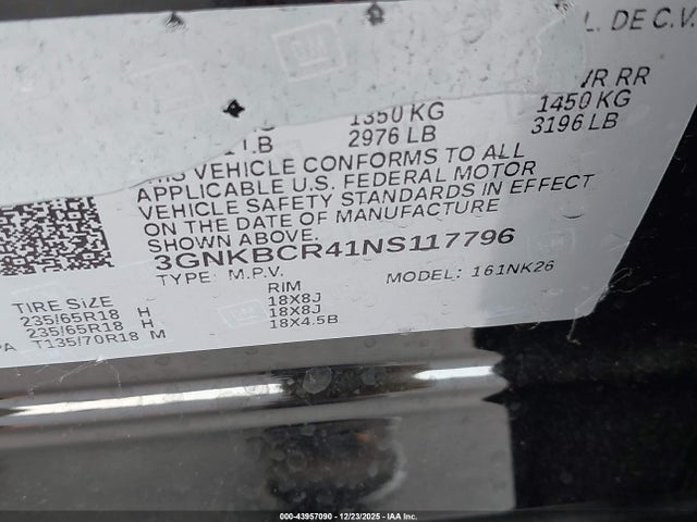 3GNKBCR41NS117796 Chevrolet Blazer Fwd 2lt