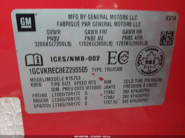 1GCVKREC8EZ295505 Chevrolet Silverado 1500 1lt/2lt