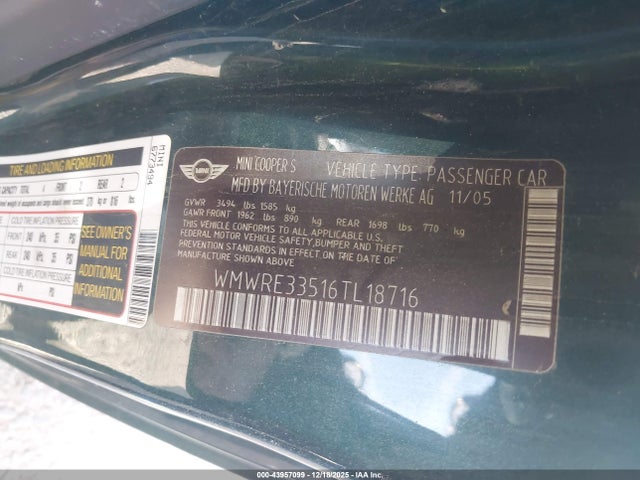 2006 MINI COOPER S WMWRE33516TL18716 Photo 8