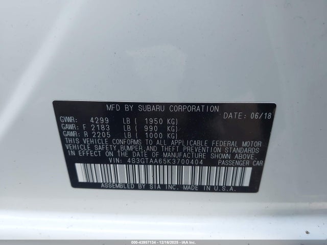 Subaru Impreza 2.0i 2019 4S3GTAA65K3700404 Image 9