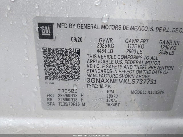 3GNAXNEVXLS737731 Chevrolet Equinox Fwd Premier 1.5l Turbo