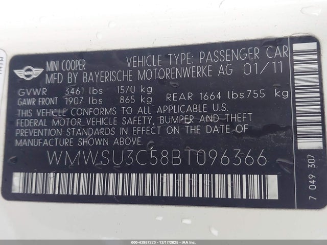 2011 MINI COOPER WMWSU3C58BT096366 Photo 8
