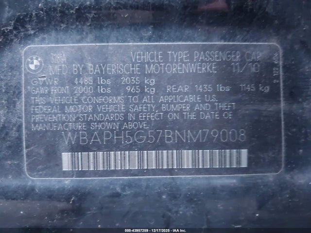 Продажа на аукционе авто 2011 Bmw 328i, vin: WBAPH5G57BNM79008, номер лота: 43957259