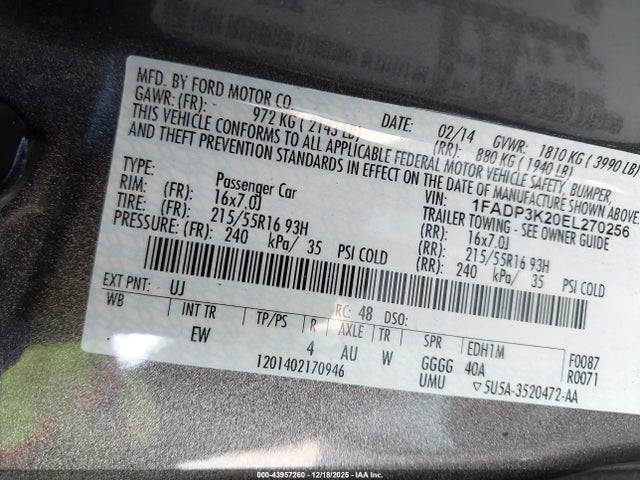 1FADP3K20EL270256 Ford FOCUS SE