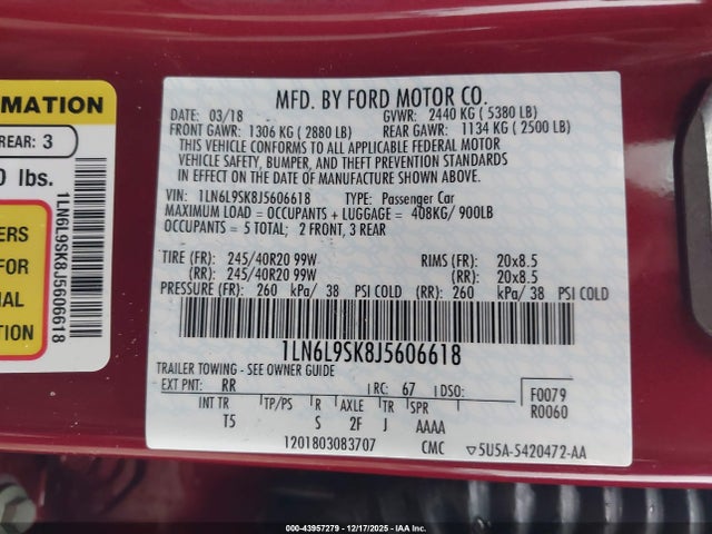 1LN6L9SK8J5606618 Lincoln Continental Select