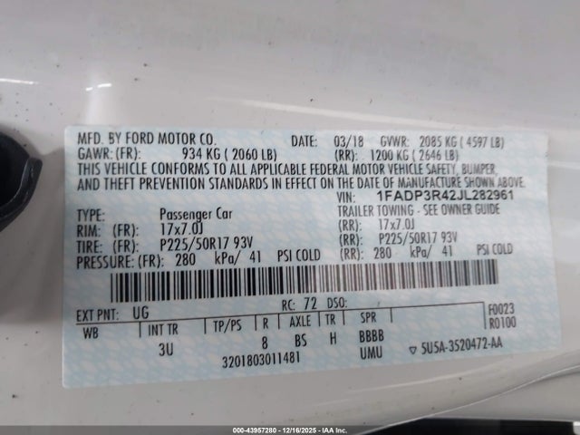 Ford FOCUS ELECTRIC 2018 1FADP3R42JL282961 Image 9
