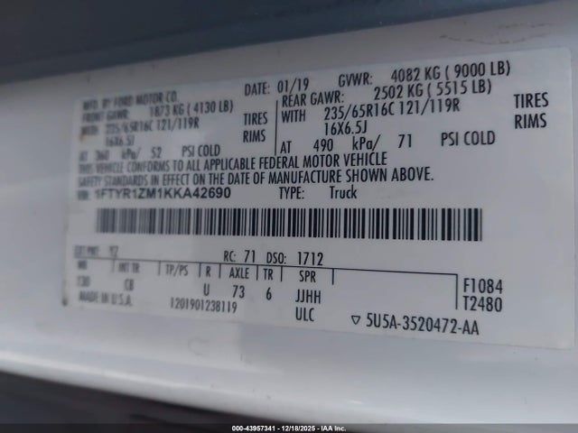 Ford Transit-250 2019 1FTYR1ZM1KKA42690 Image 9