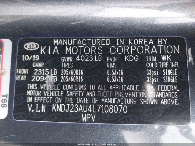 KNDJ23AU4L7108070 KIA SOUL LX