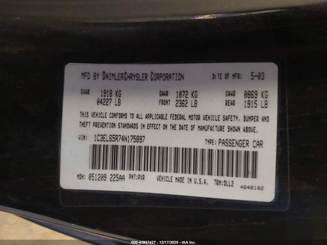 2004 CHRYSLER SEBRING 1C3EL65R74N175897 Photo 8