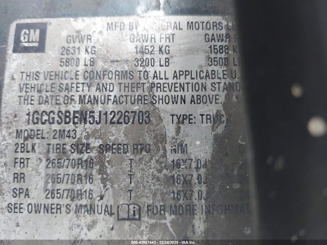 1GCGSBEN5J1226703 Chevrolet Colorado Wt