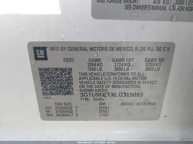3GTU9FETXLG315093 GMC Sierra 1500 Denali