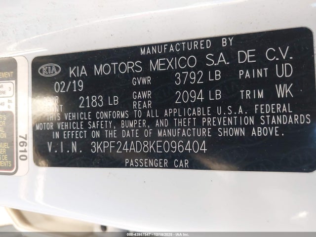 KIA Forte Lxs 2019 3KPF24AD8KE096404 Image 9