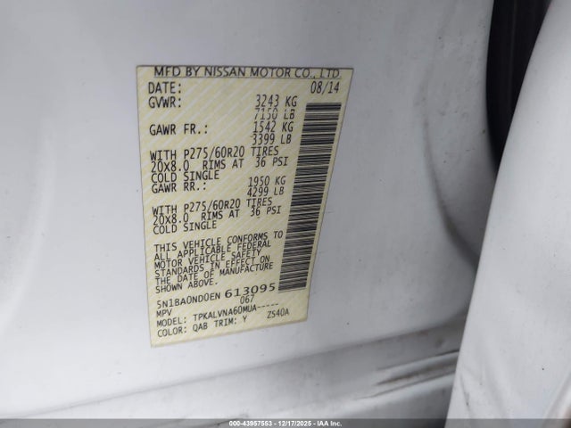 Nissan Armada Sl 2014 5N1BA0ND0EN613095 Image 9